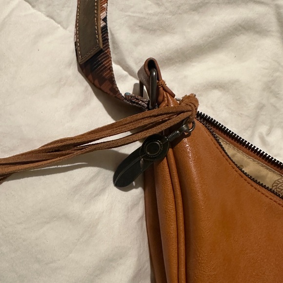 Brown Leather Women's Bag with Patterned Strap - Picture 3 of 7